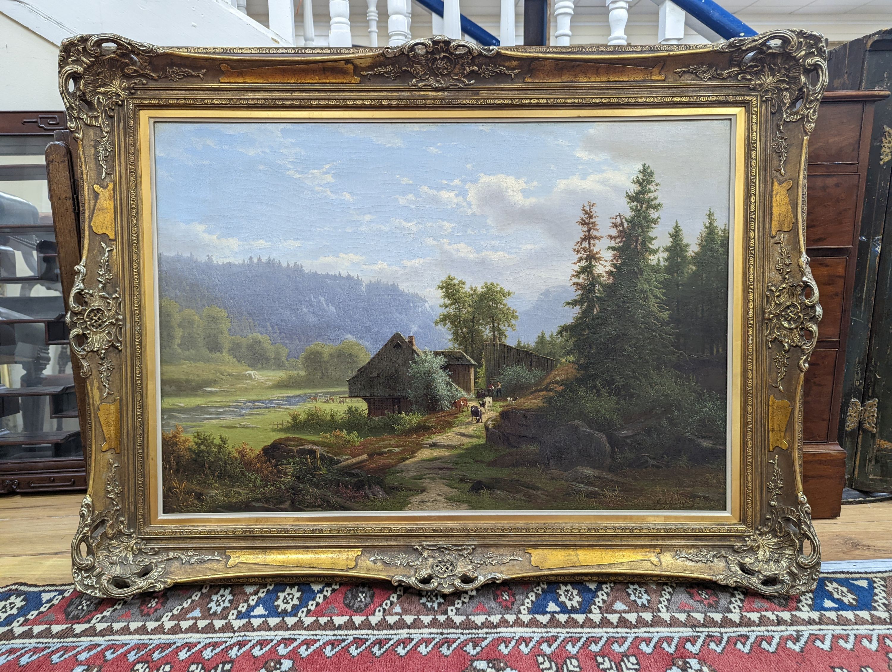 Eliza Agnetus Emilius Nijhoff (1826-1903), oil on canvas, Alpine landscape in summer, signed, 65 x 94cm